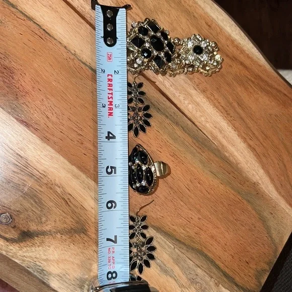 Costume jewelry set black gold & crystal rhinestone one size fits all adjustable - Picture 13 of 16